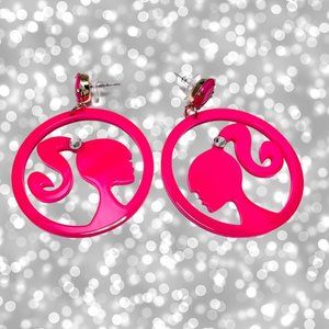 Hot Pink Barbie Doll Laser Cut acrylic Rhinestone Earrings